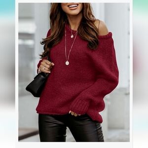 BTFBM Women Casual Long Sleeve Fall Sweaters Crew Neck Red XL